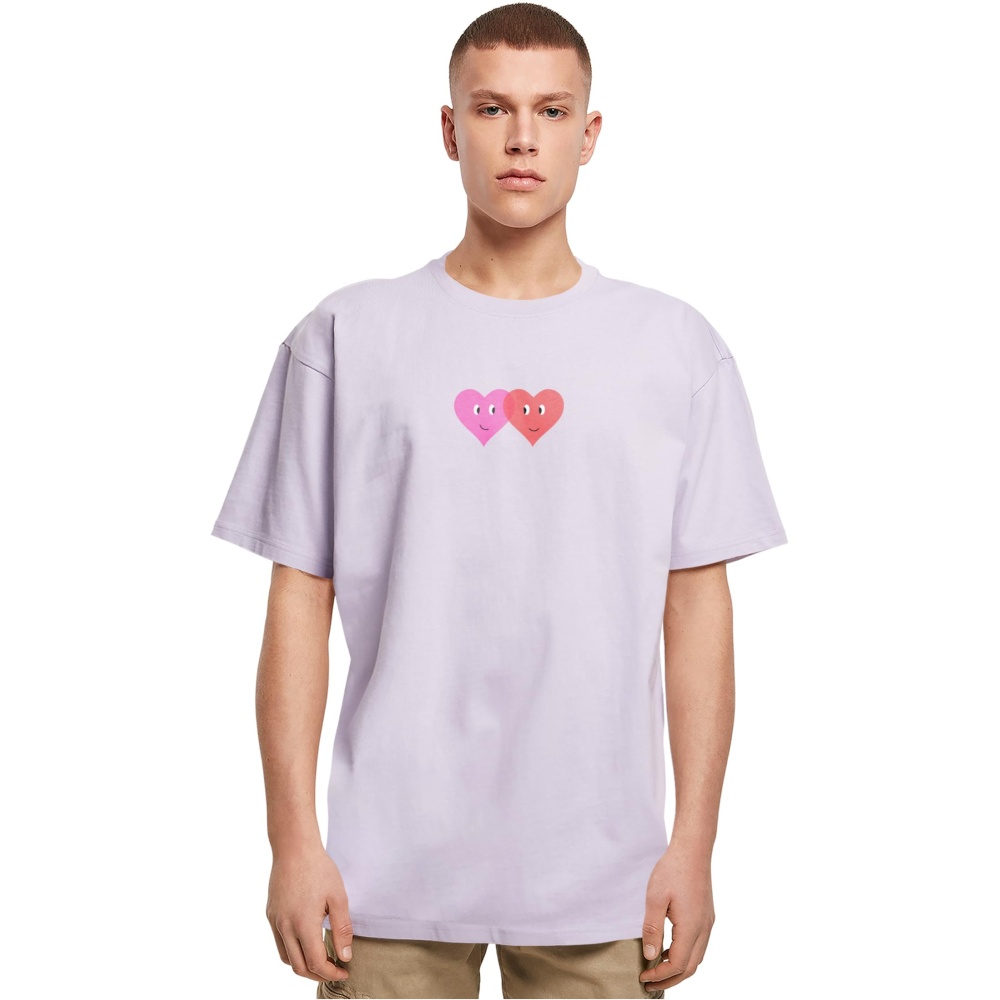 Merchcode - Hugs & Love Two Hearts Heavy Oversize Tshirt Homme - Lilas